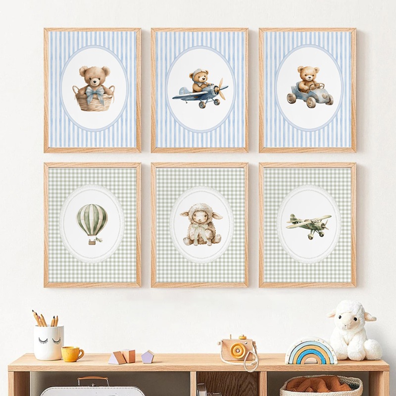 Baby Nursery Green - Vintage Hot Air Balloon Baby Sheep
