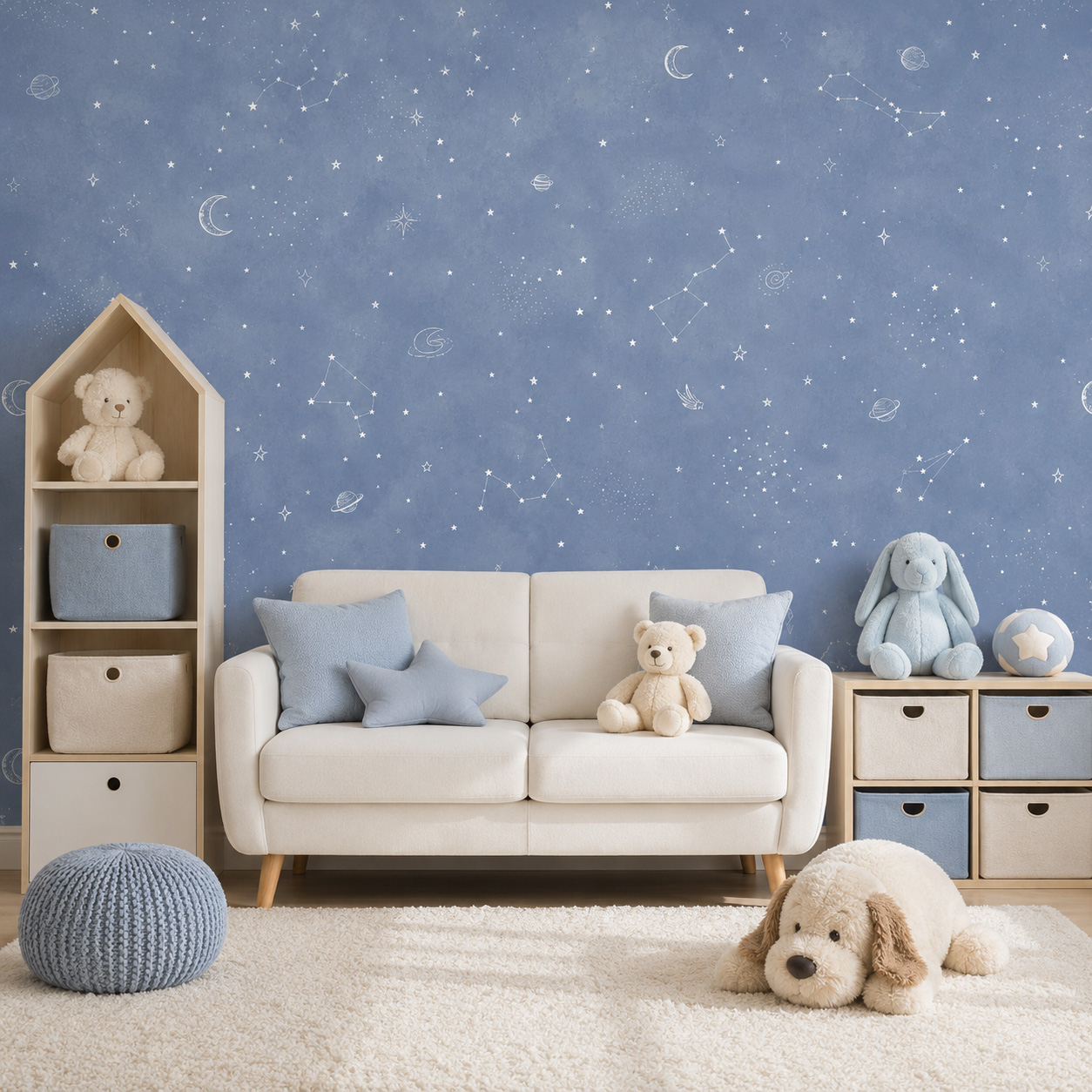 Baby Nursery Mural Wallpaper - Blue Starry Sky Self Adhesive Wallpaper