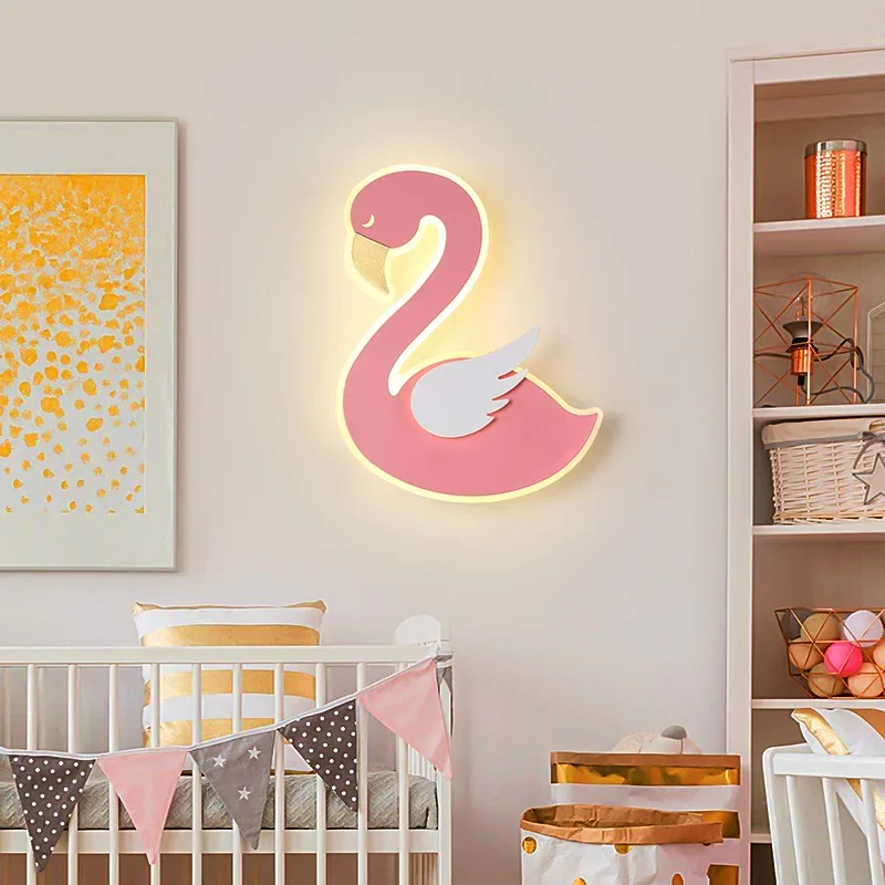 Baby Nursery Light Fixture - Flamingo LED Wall Lamp, Nordic Metal