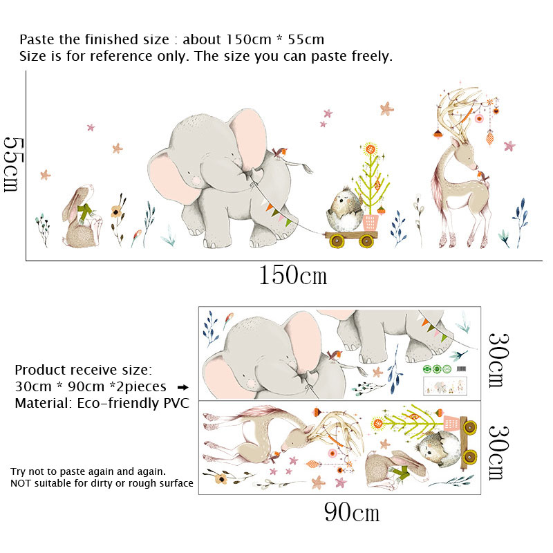 Happy Baby Elephant Bunny Wall - Baby Nursery Mural Wallpaper review and price