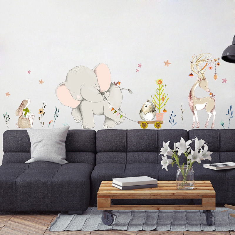 Happy Baby Elephant Bunny Wall - Baby Nursery Mural Wallpaper review and price