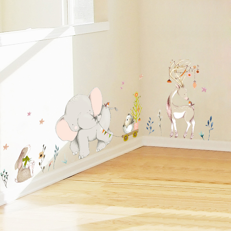 Happy Baby Elephant Bunny Wall - Baby Nursery Mural Wallpaper review and price