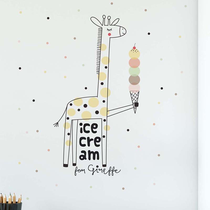 Cartoon Ice Cream Giraffe Wall - Baby Nursery Mural Wallpaper review and price
