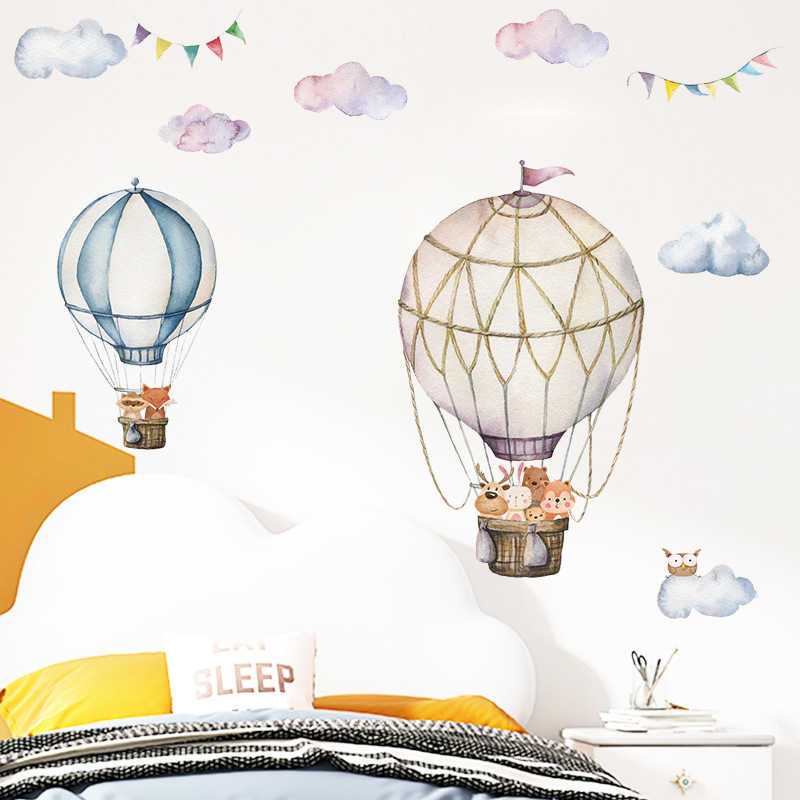 Cartoon Animal Hot Air Balloon - Baby Nursery Mural Wallpaper review and price