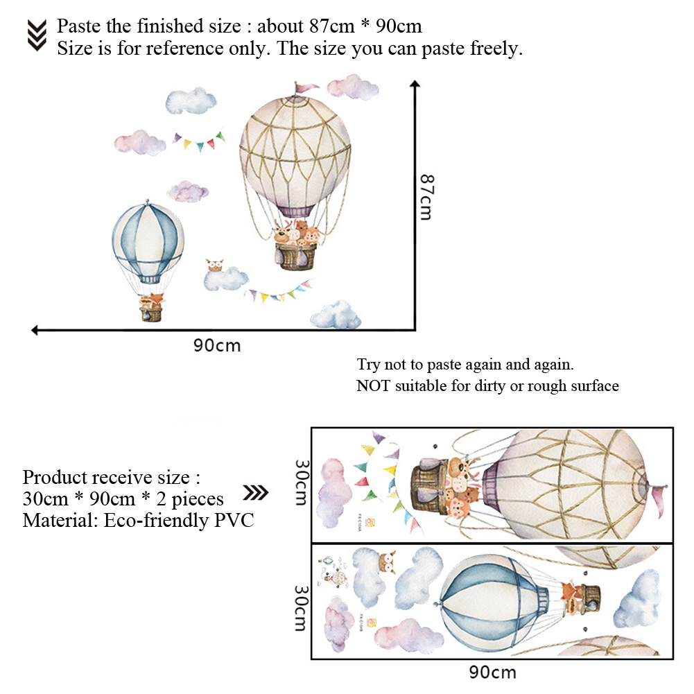 Cartoon Animal Hot Air Balloon - Baby Nursery Mural Wallpaper review and price