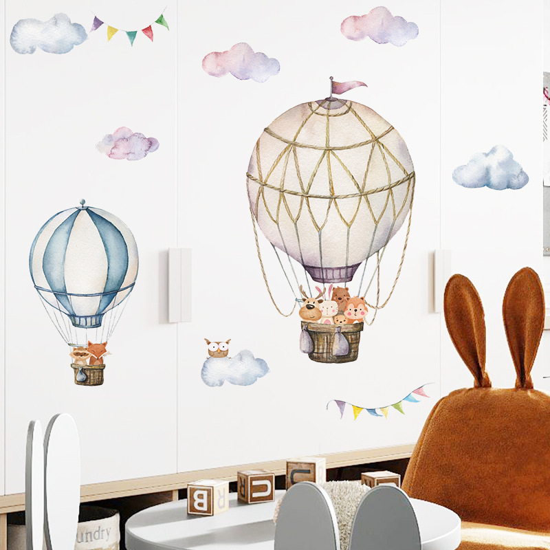 Cartoon Animal Hot Air Balloon - Baby Nursery Mural Wallpaper review and price