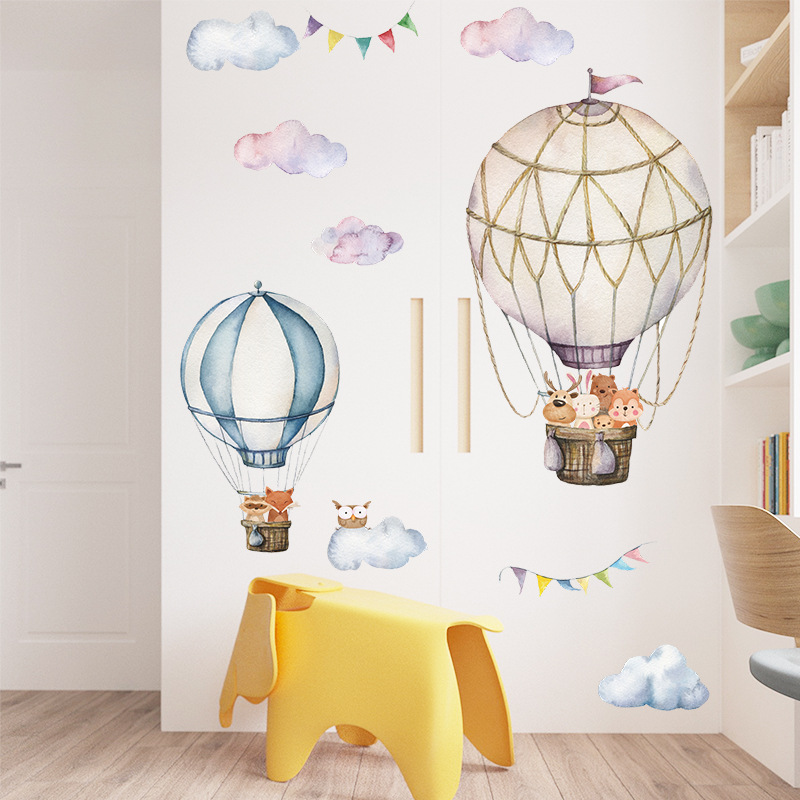 Cartoon Animal Hot Air Balloon - Baby Nursery Mural Wallpaper review and price