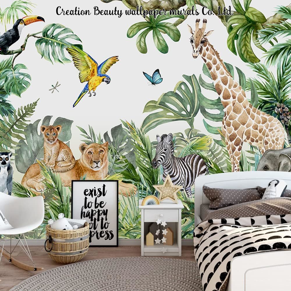 Watercolor Animals Jungle Wall - Baby Nursery Mural Wallpaper review and price