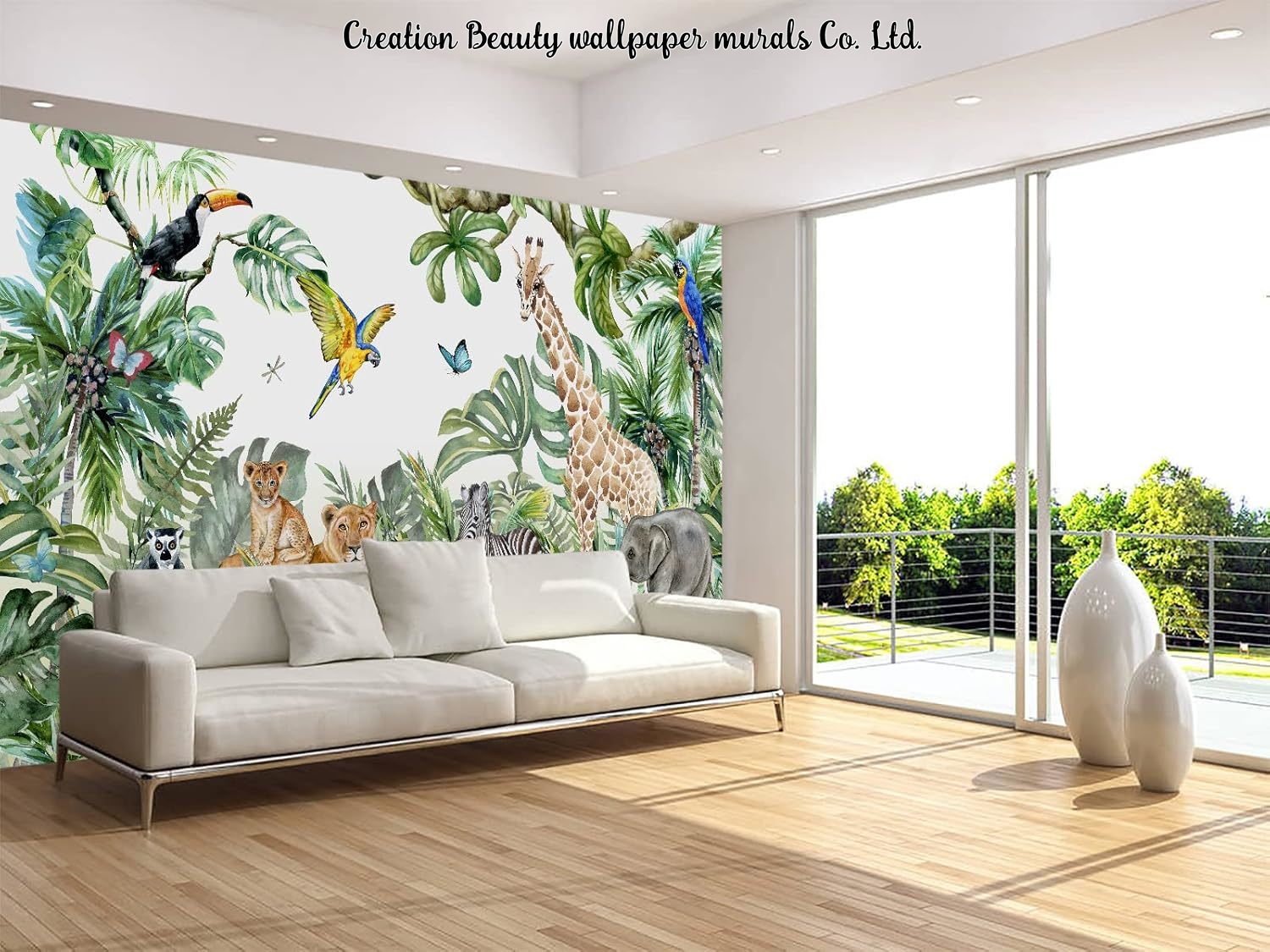 Watercolor Animals Jungle Wall - Baby Nursery Mural Wallpaper review and price