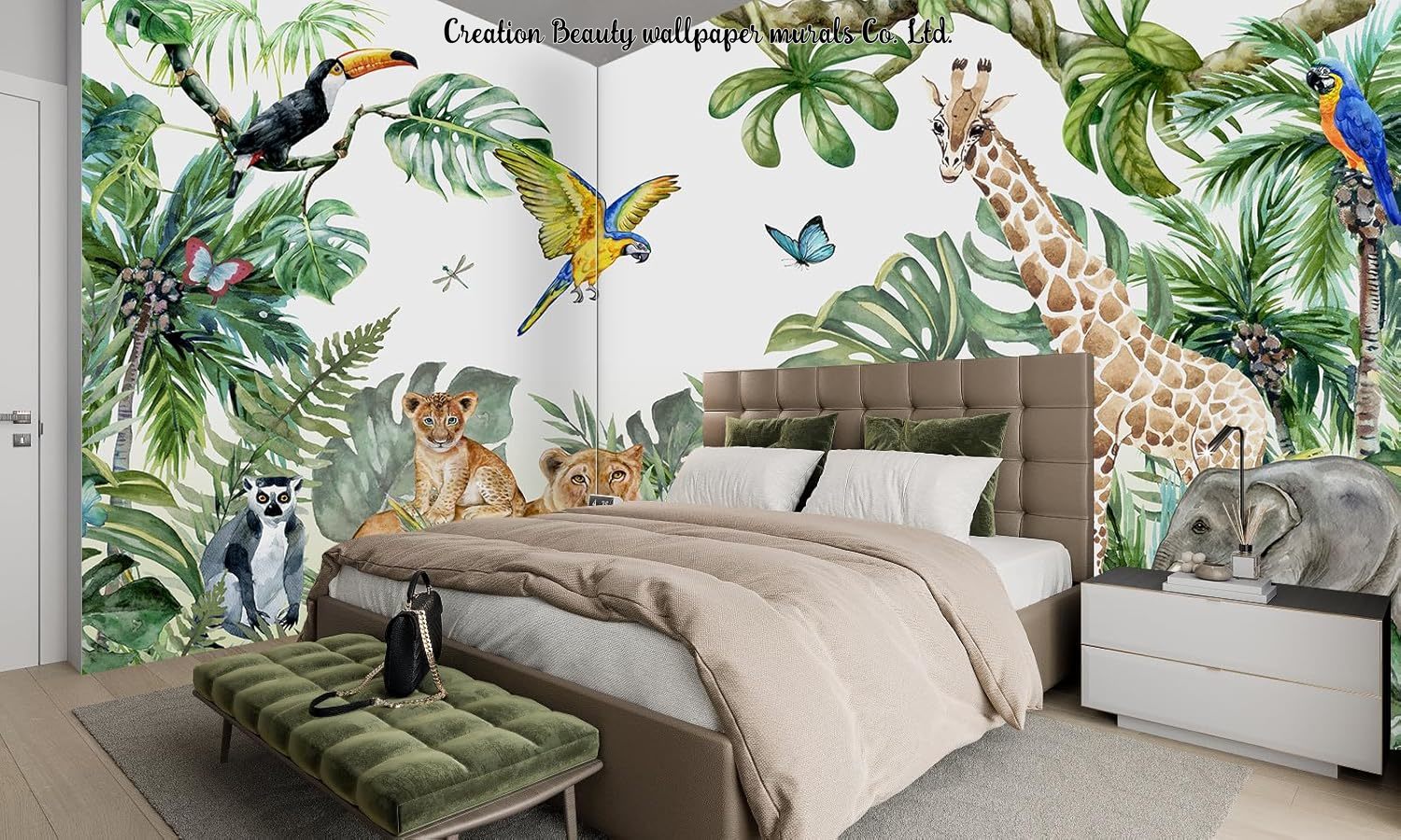 Watercolor Animals Jungle Wall - Baby Nursery Mural Wallpaper review and price