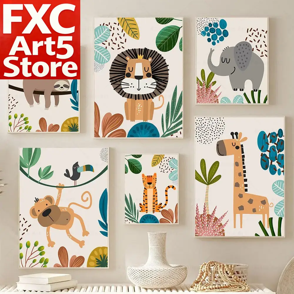Boho Monkey Lion Giraffe Bird  - Baby Nursery Prints review and price