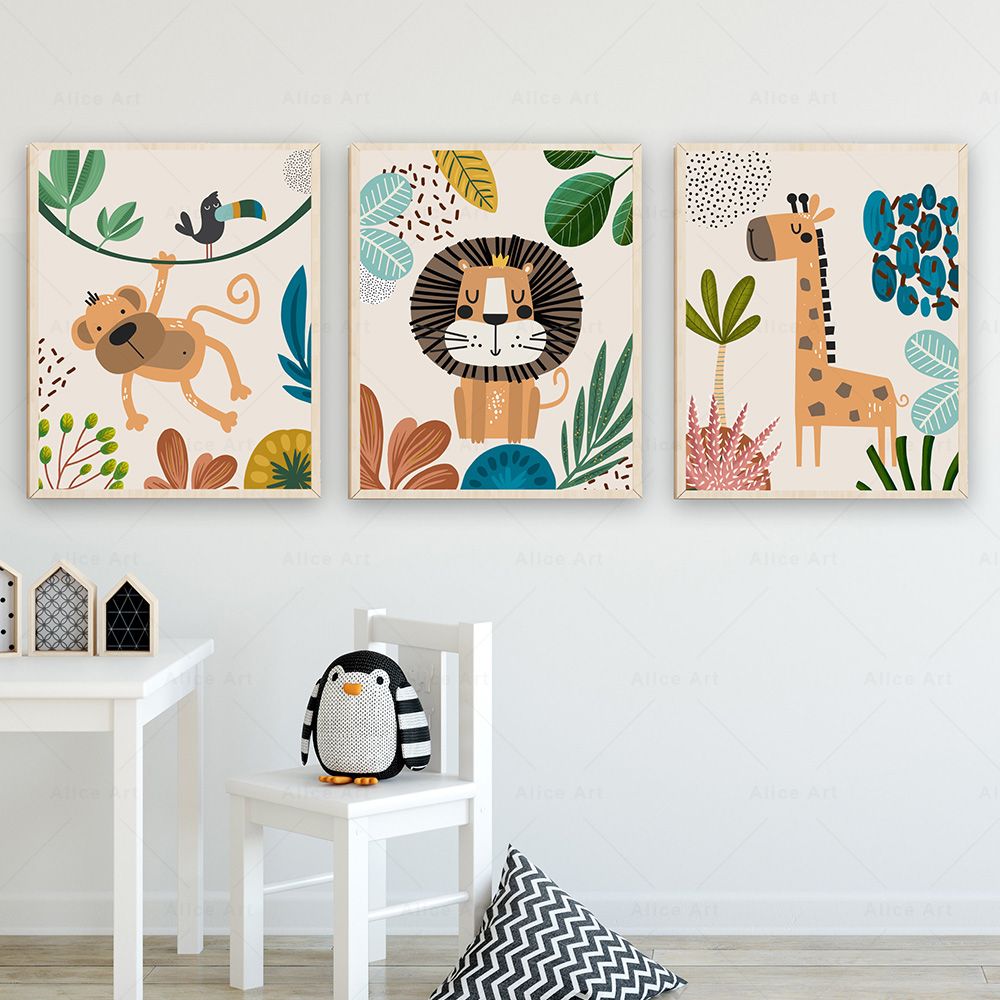 Boho Monkey Lion Giraffe Bird  - Baby Nursery Prints review and price