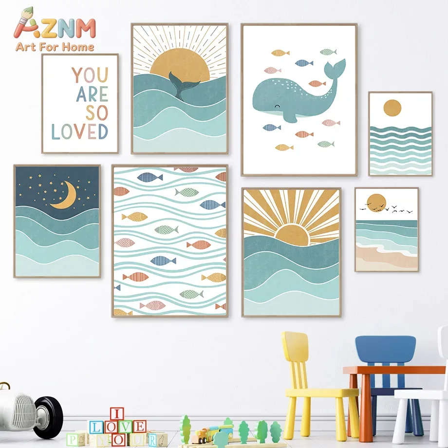 AZNM Boho Ocean Canvas Wall Ar - Baby Nursery Prints review and price