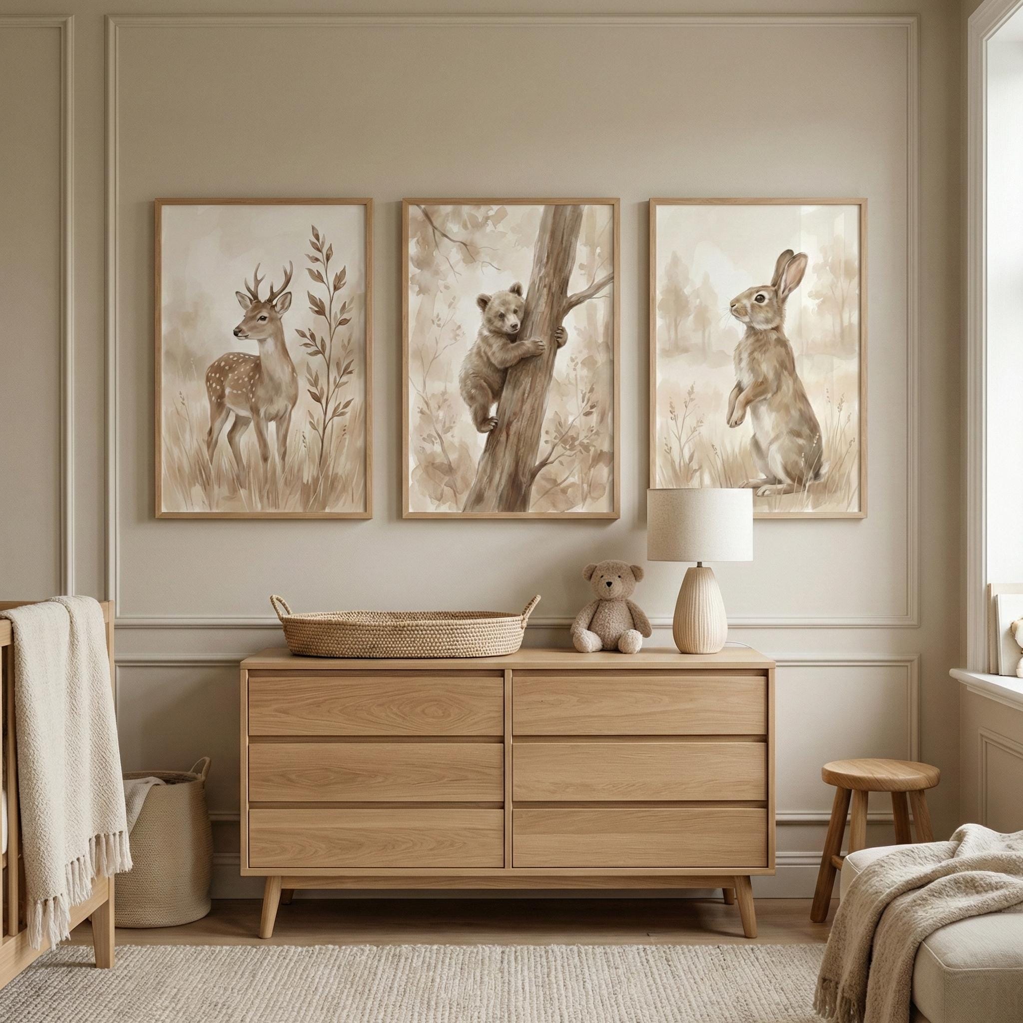 Woodland Animals Print Neutral - Baby Nursery Prints review and price