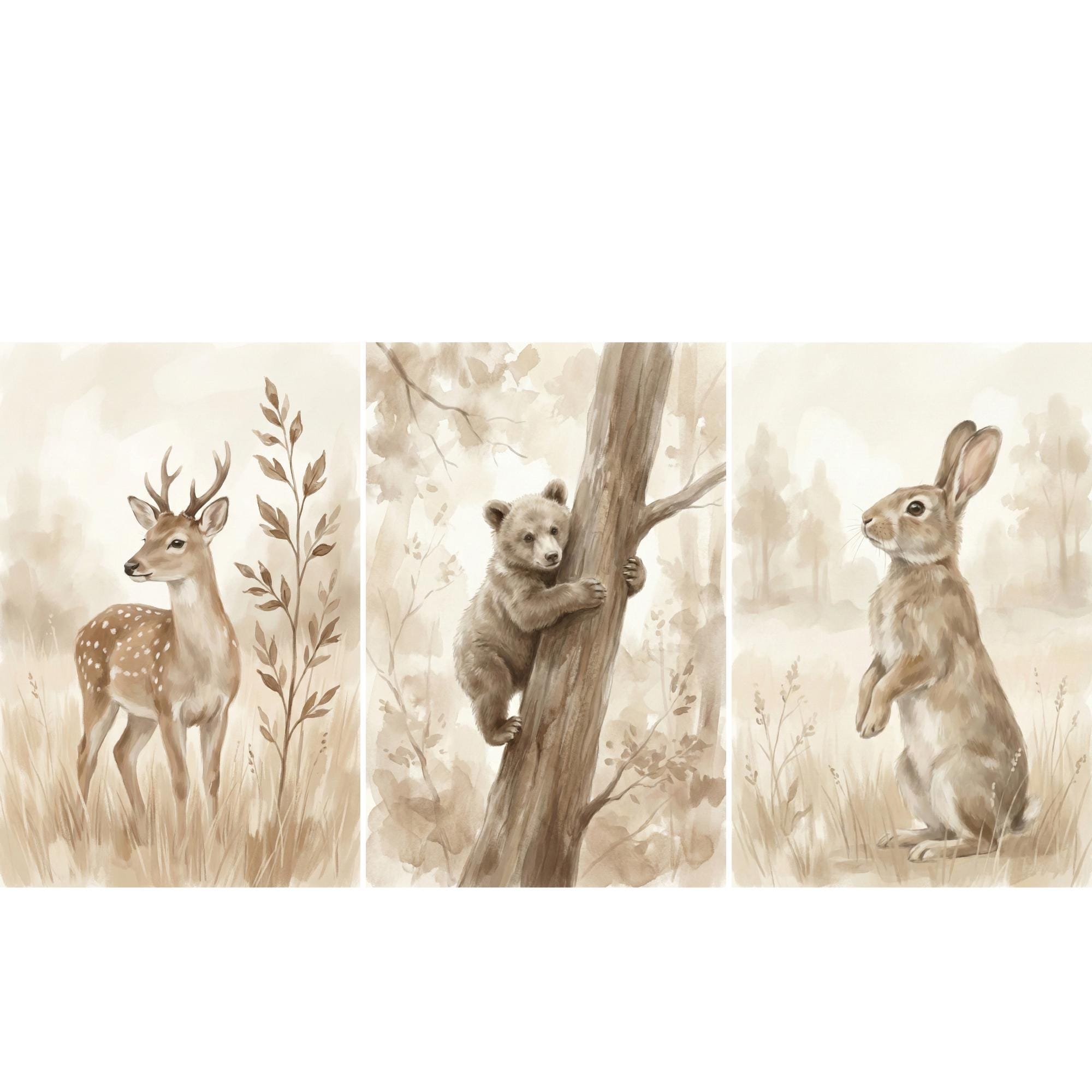 Woodland Animals Print Neutral - Baby Nursery Prints review and price