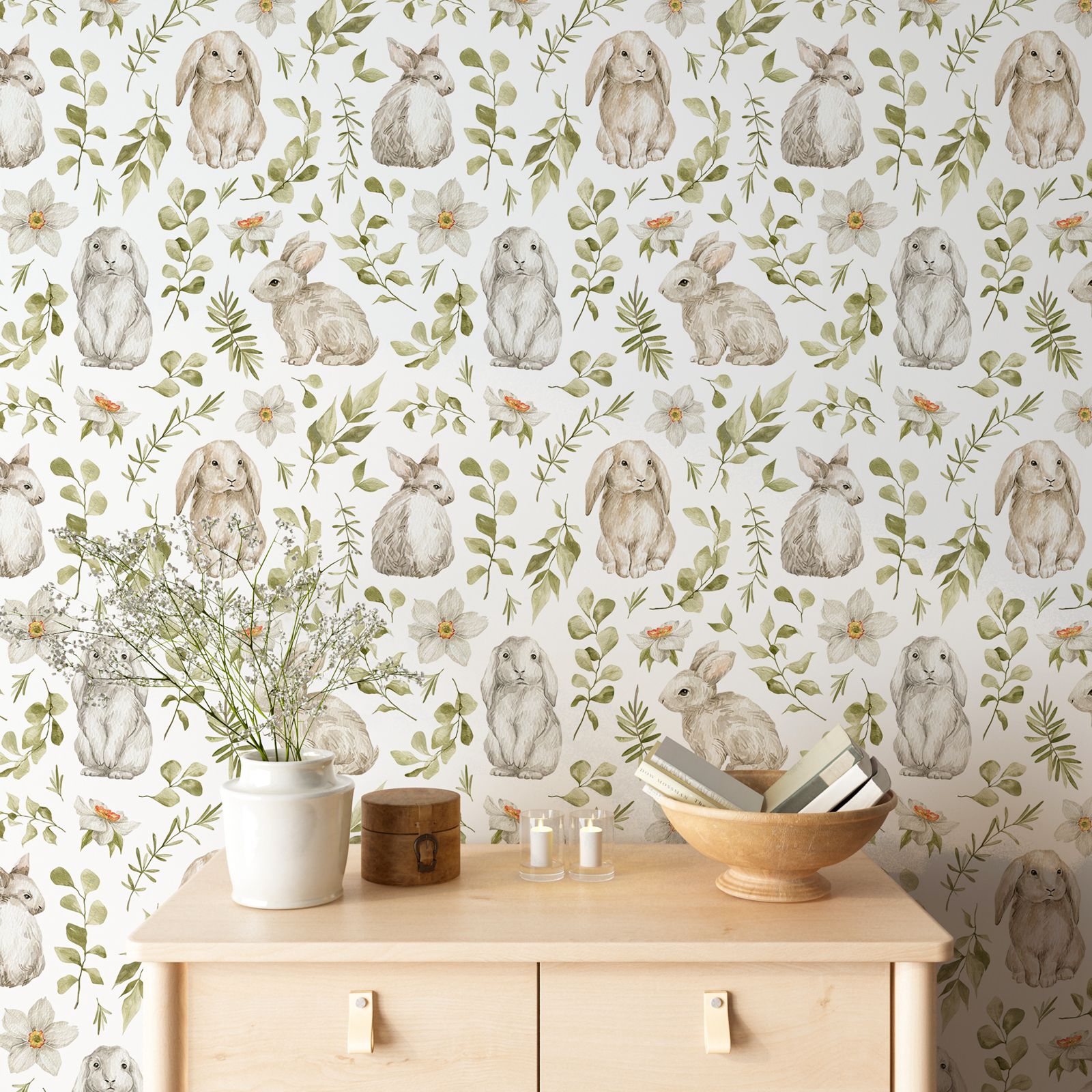 Bunny Wallpaper Kids Room Wall - Baby Nursery Green review and price