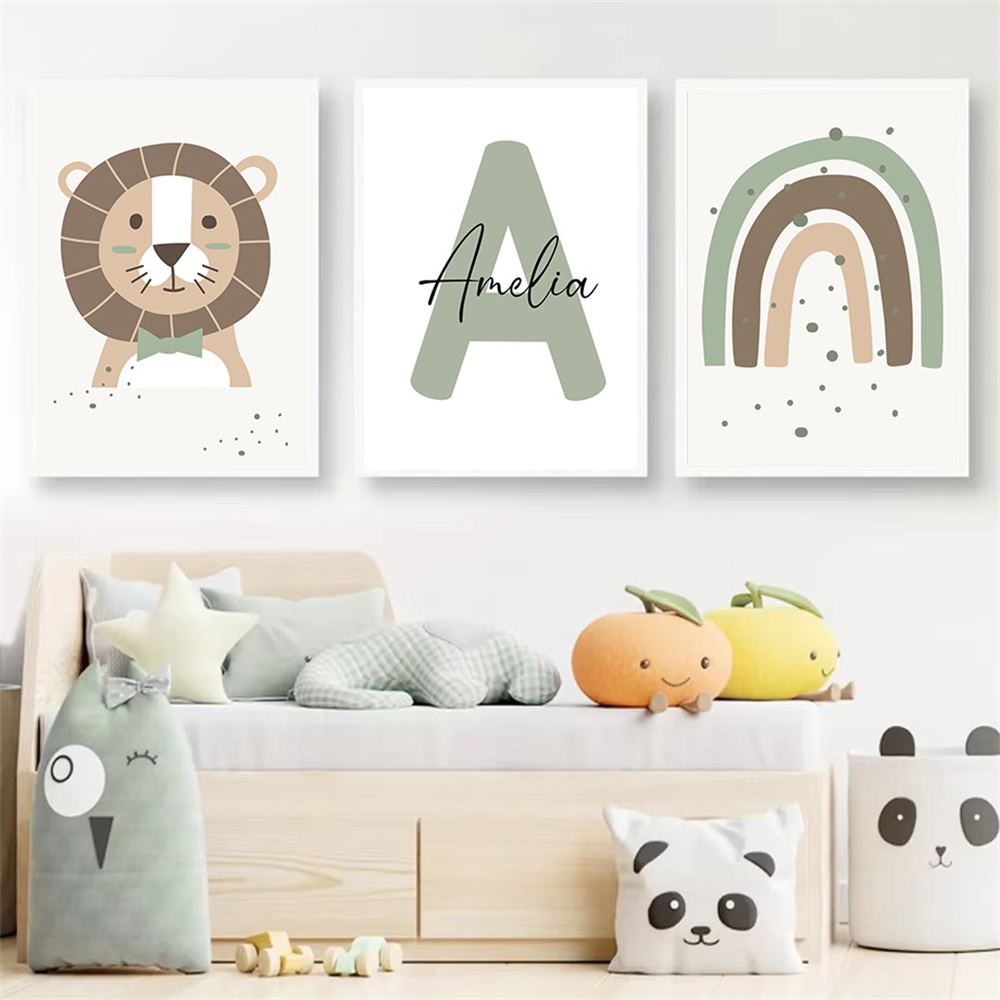 Lion Canvas Print Custom Name  - Baby Nursery Green review and price