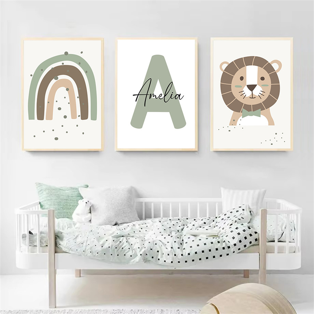 Lion Canvas Print Custom Name  - Baby Nursery Green review and price
