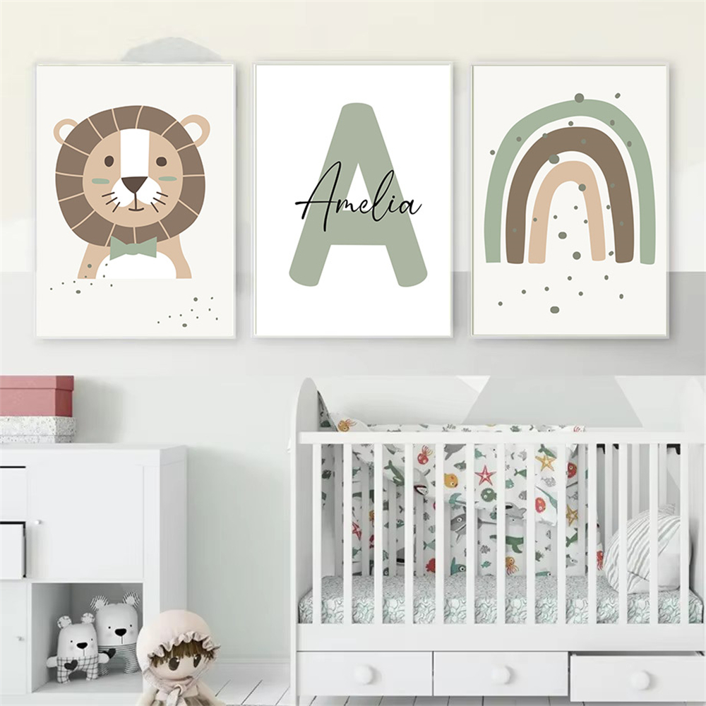 Lion Canvas Print Custom Name  - Baby Nursery Green review and price