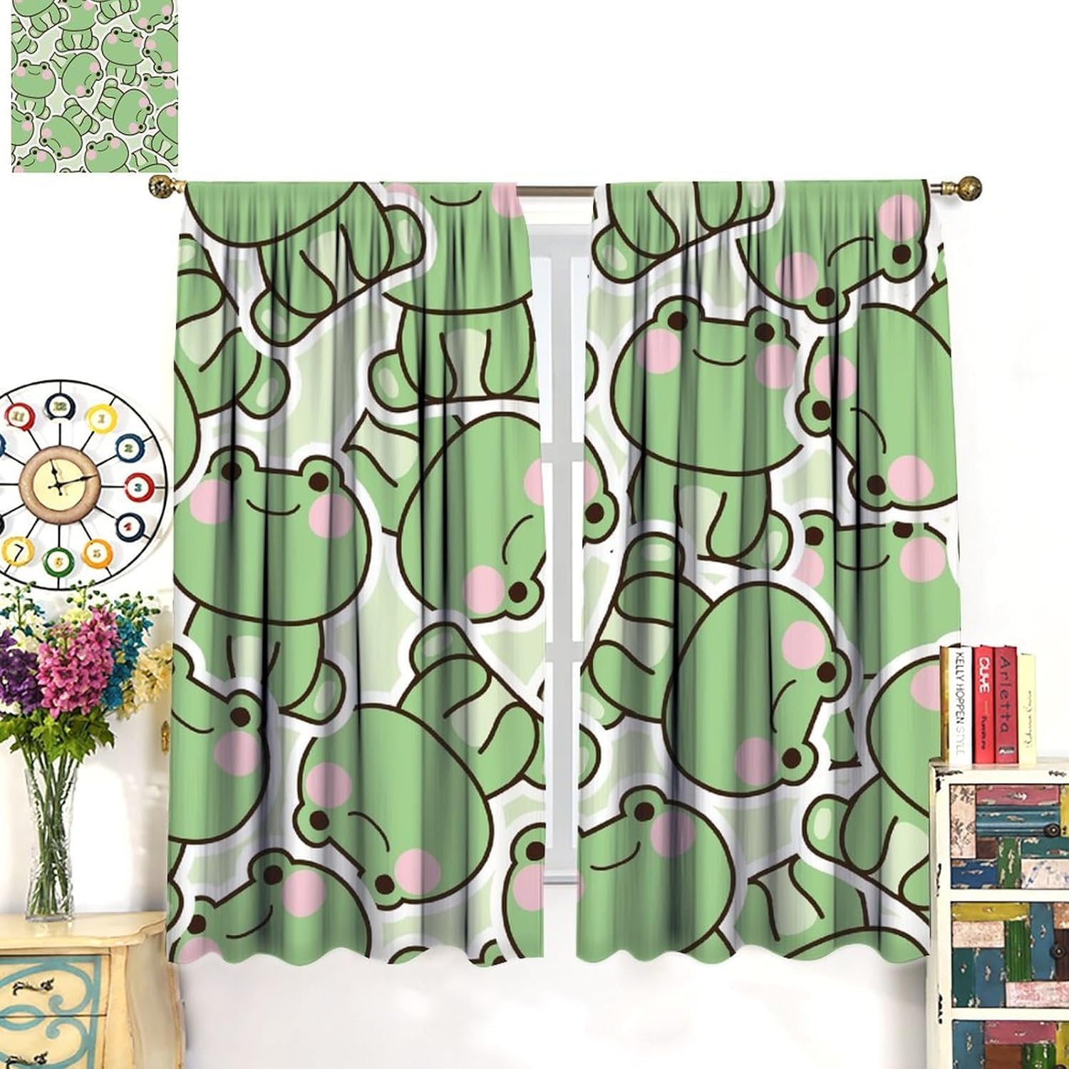 Cute Green Frog Pattern Curtai - Baby Nursery Green review and price