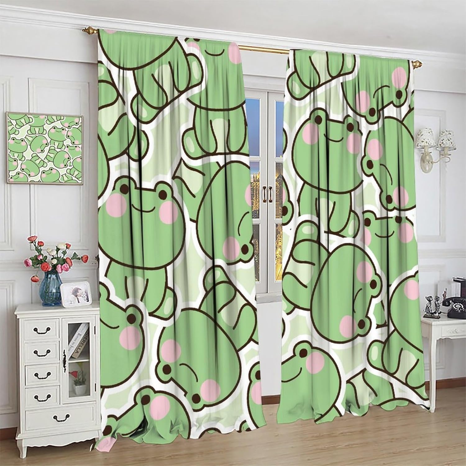 Cute Green Frog Pattern Curtai - Baby Nursery Green review and price