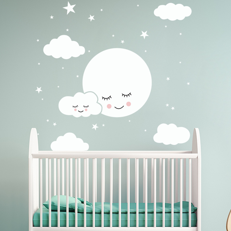 White Cartoon Smiling Cloud St - Baby Nursery Mural Wallpaper review and price