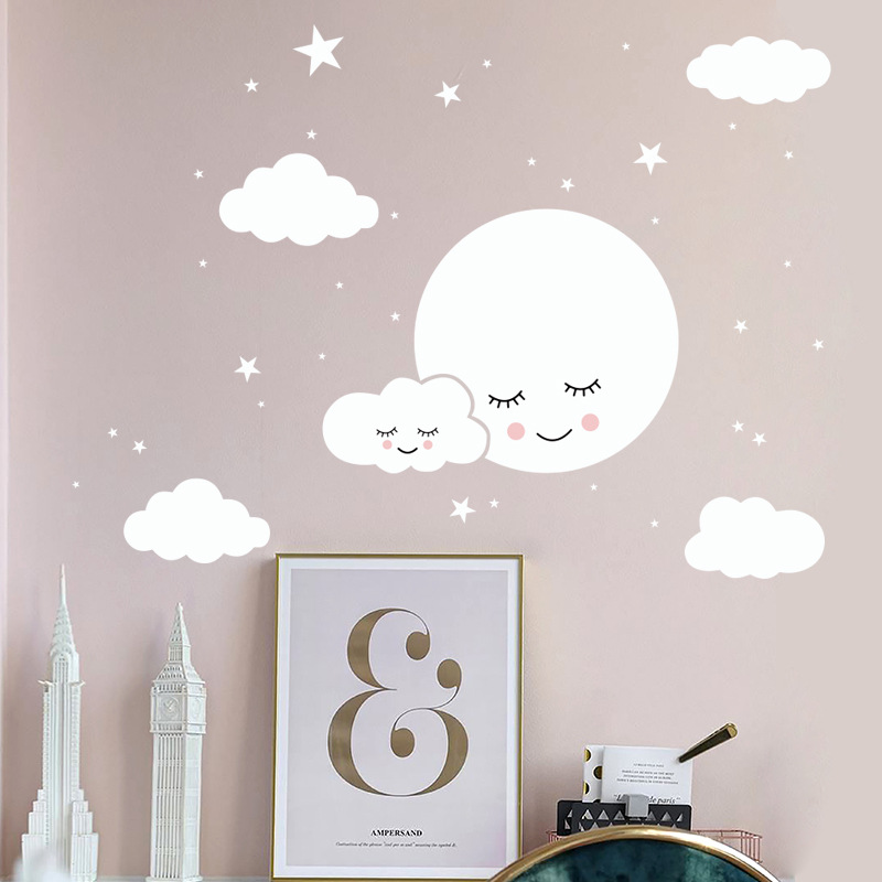 White Cartoon Smiling Cloud St - Baby Nursery Mural Wallpaper review and price