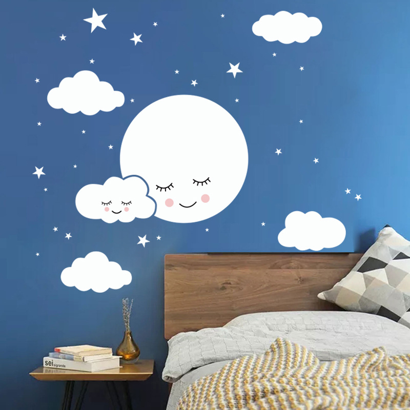 White Cartoon Smiling Cloud St - Baby Nursery Mural Wallpaper review and price
