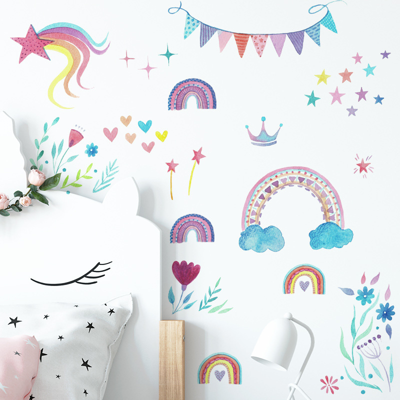 Cartoon Rainbow Stars Wall Sti - Baby Nursery Mural Wallpaper review and price