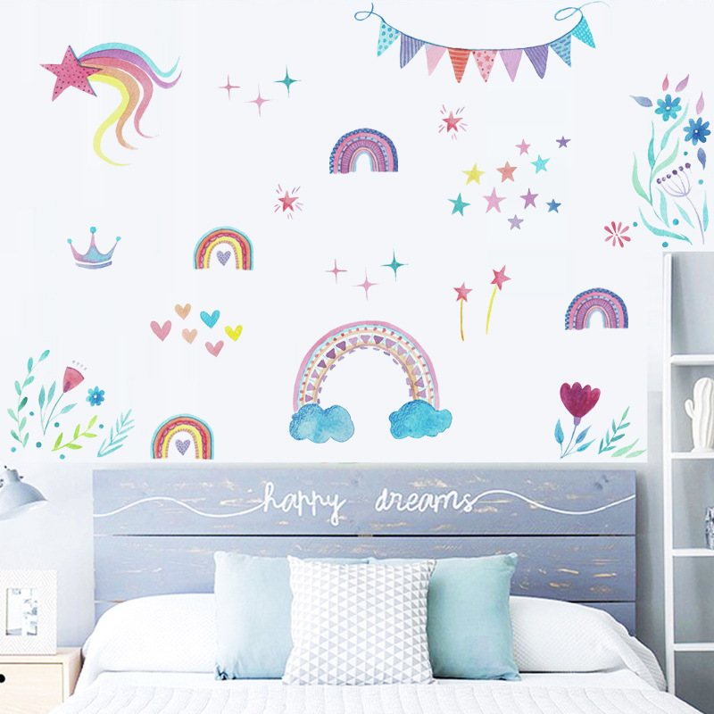 Cartoon Rainbow Stars Wall Sti - Baby Nursery Mural Wallpaper review and price