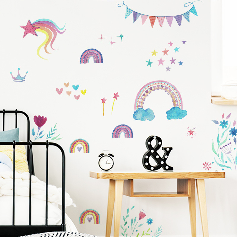 Cartoon Rainbow Stars Wall Sti - Baby Nursery Mural Wallpaper review and price