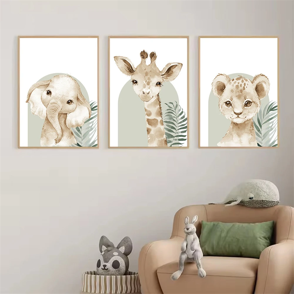Cute Animal Canvas Print Lion  - Baby Nursery Green review and price