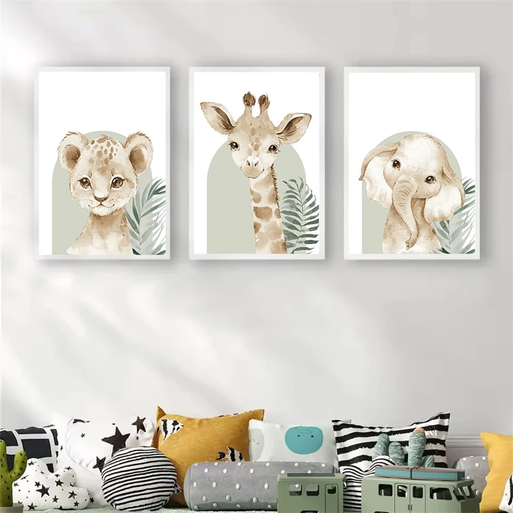 Cute Animal Canvas Print Lion  - Baby Nursery Green review and price