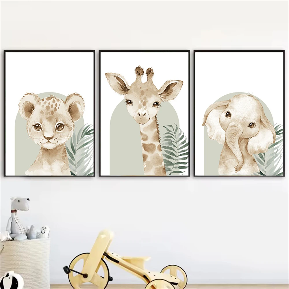 Cute Animal Canvas Print Lion  - Baby Nursery Green review and price