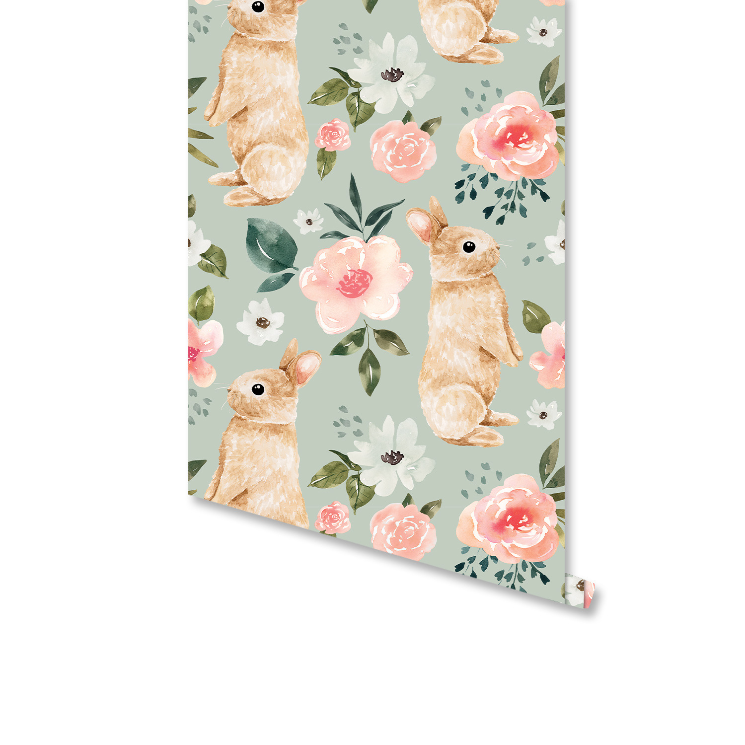 Sage Green Bunny Floral Wallpa - Baby Nursery Green review and price