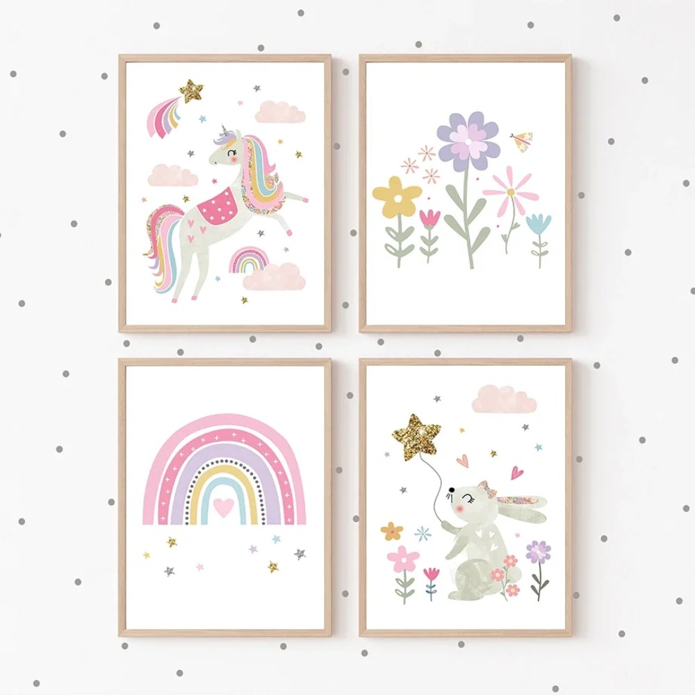 Pink Unicorn Rabbit Rainbow Cl - Baby Nursery Prints review and price