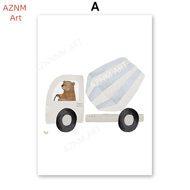 Cute Boho Bear Crane Excavator - Baby Nursery Prints review and price