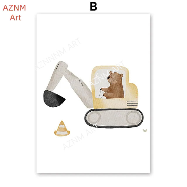Cute Boho Bear Crane Excavator - Baby Nursery Prints review and price
