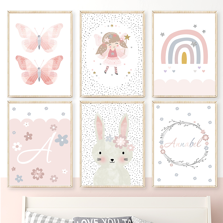 Cute Girl Rabbit Flower Butter - Baby Nursery Prints review and price