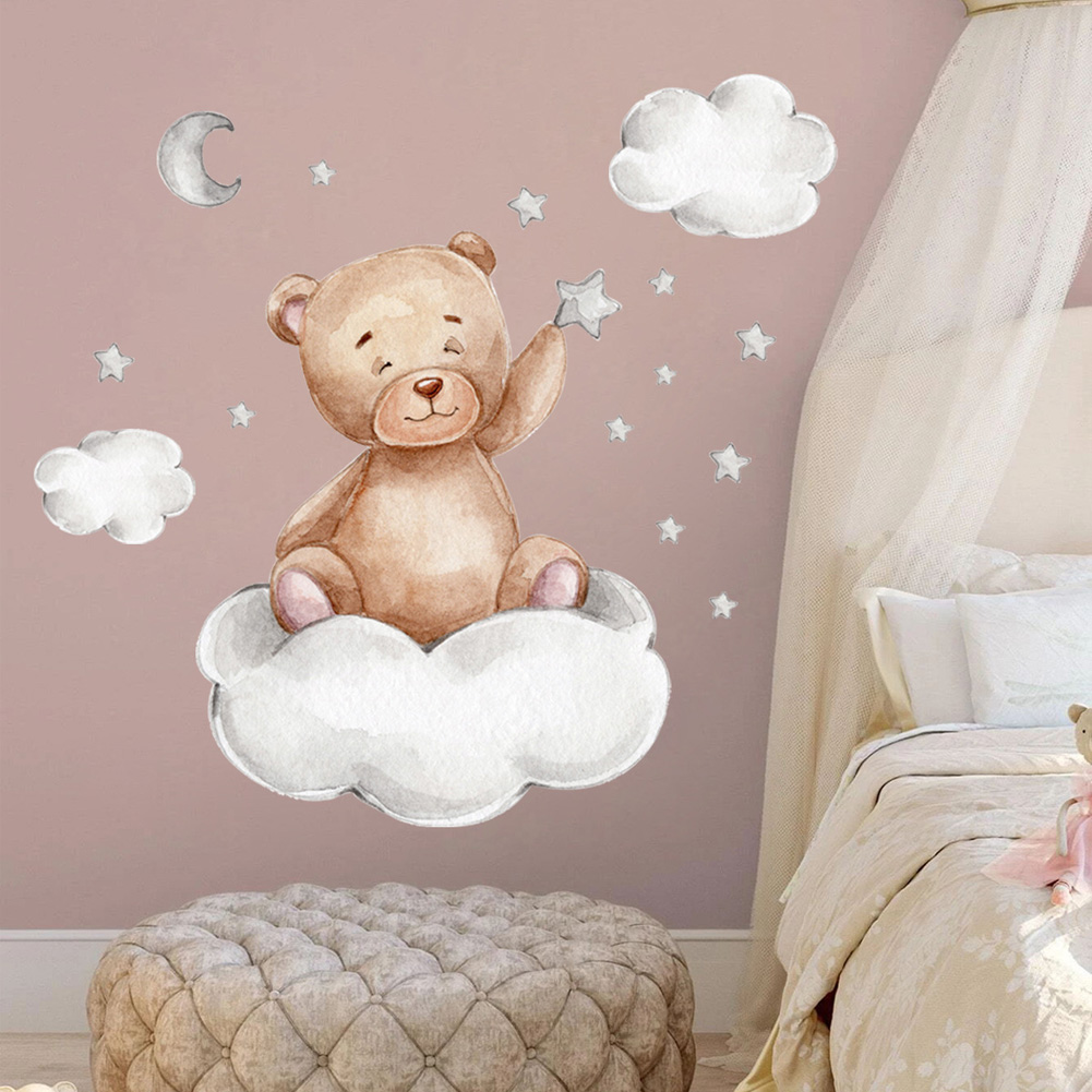 Bear Moon Clouds Stars Wall St - Baby Nursery Mural Wallpaper review and price