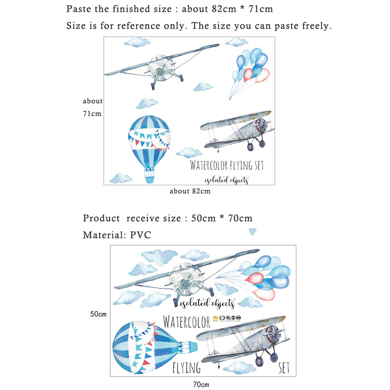 Watercolor Airplane Hot Air Ba - Baby Nursery Mural Wallpaper review and price